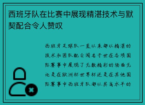 西班牙队在比赛中展现精湛技术与默契配合令人赞叹